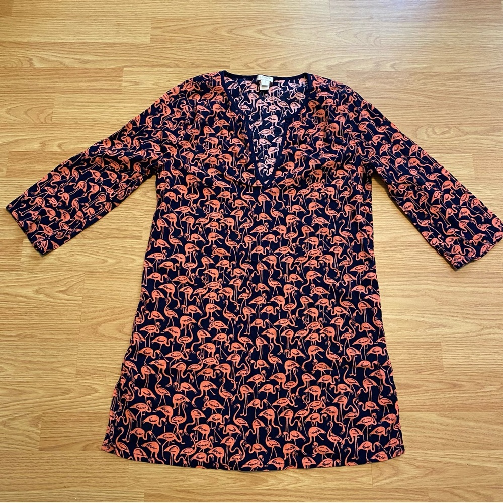 J. Crew Navy and Coral Flamingo Swim Coverup